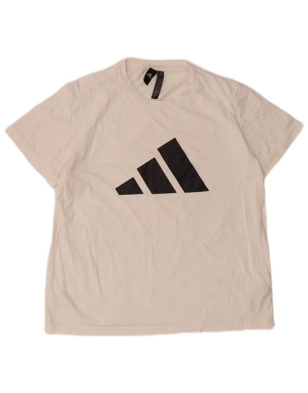 Adidas Grafisk T-Shirt Top UK 12/14 Medium Hvid Bomuld