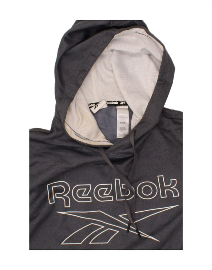 REEBOK Mens Graphic Hoodie Jumper Medium Grey Polyester Vintage Reebok and Second-Hand Reebok from Messina Hembry 