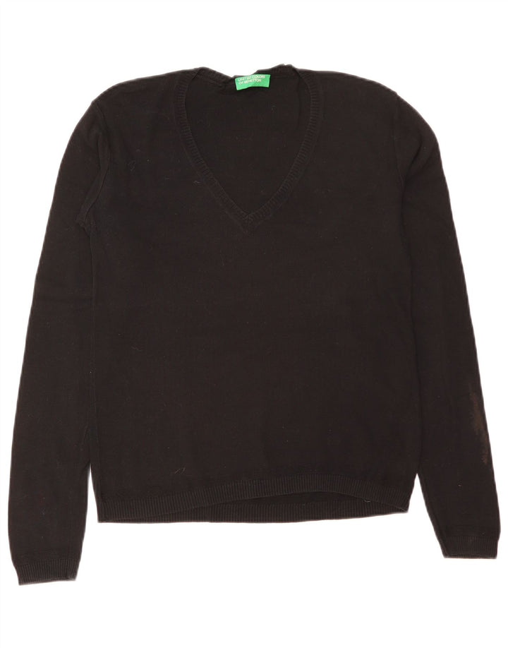Benetton Dame V-hals sweater UK 12 Medium Sort