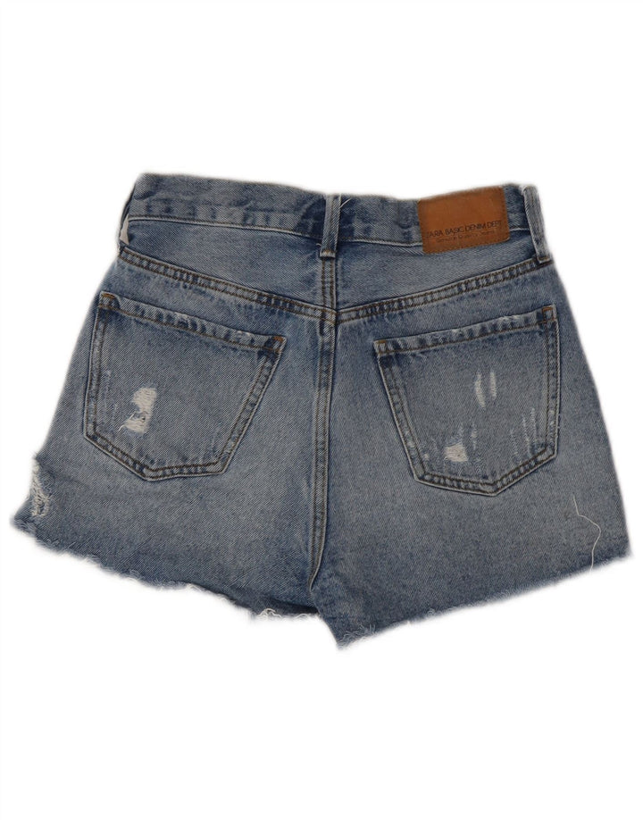 Zara Womens Distressed Denim Shorts EU 34 2XS W24 Blå