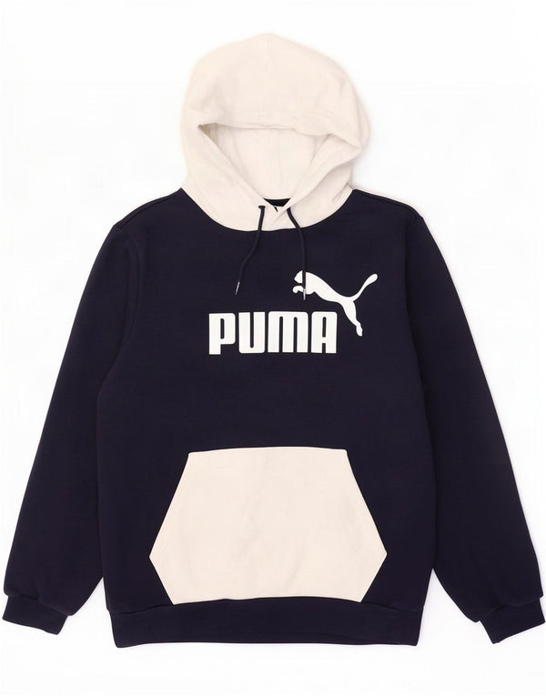 Puma Mens Graphic Hoodie Jumper Medium Navy Blue Colourblock