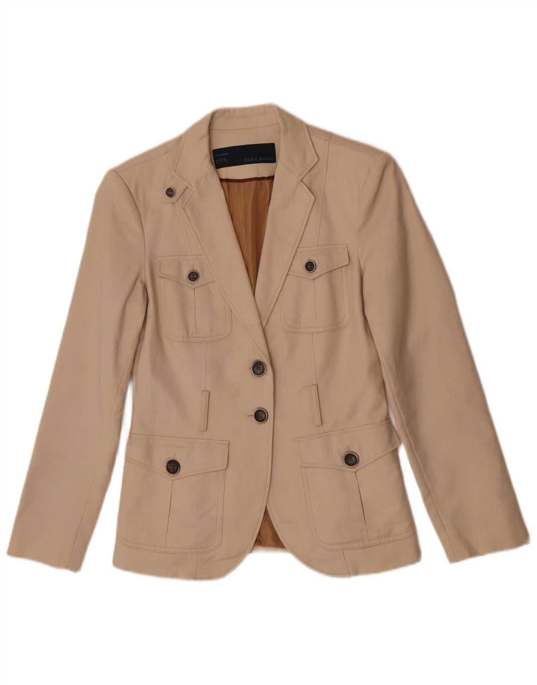 Zara Dame 2 Button Blazer Jacket UK 14 Medium Beige Bomuld