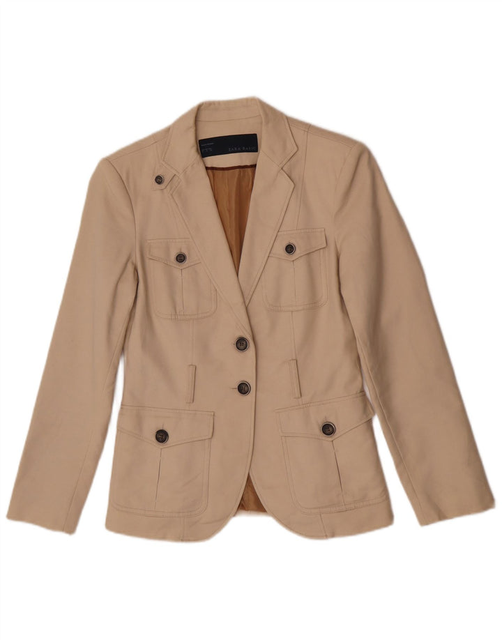 Zara Dame 2 Button Blazer Jacket UK 14 Medium Beige Bomuld