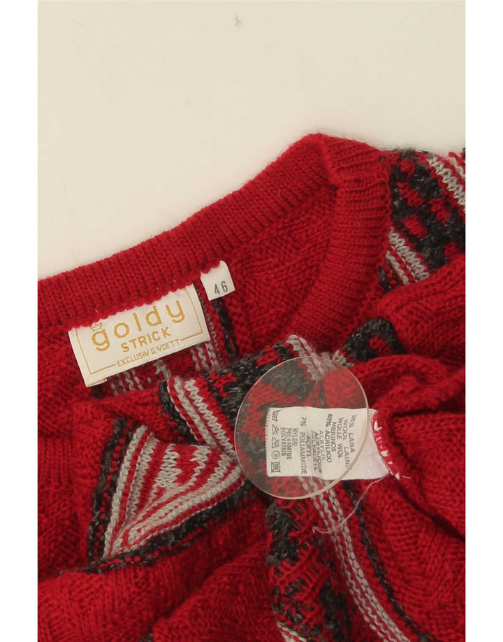 Vintage dame sweater med rund hals EU 46 XL rød geometrisk uld