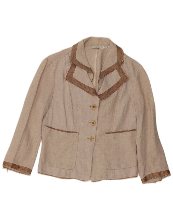 Pinko Dame 3 Button Blazer Jacket UK 8 Small Beige Bomuld