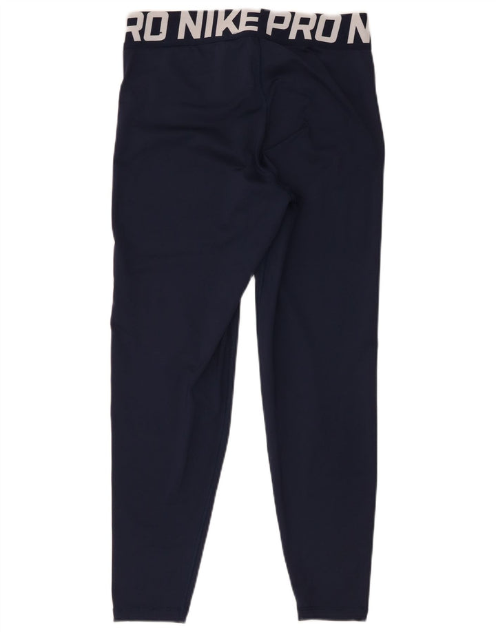 Nike Dame Dri Fit Grafiske Leggings UK 14 Medium Navy Blue Polyester
