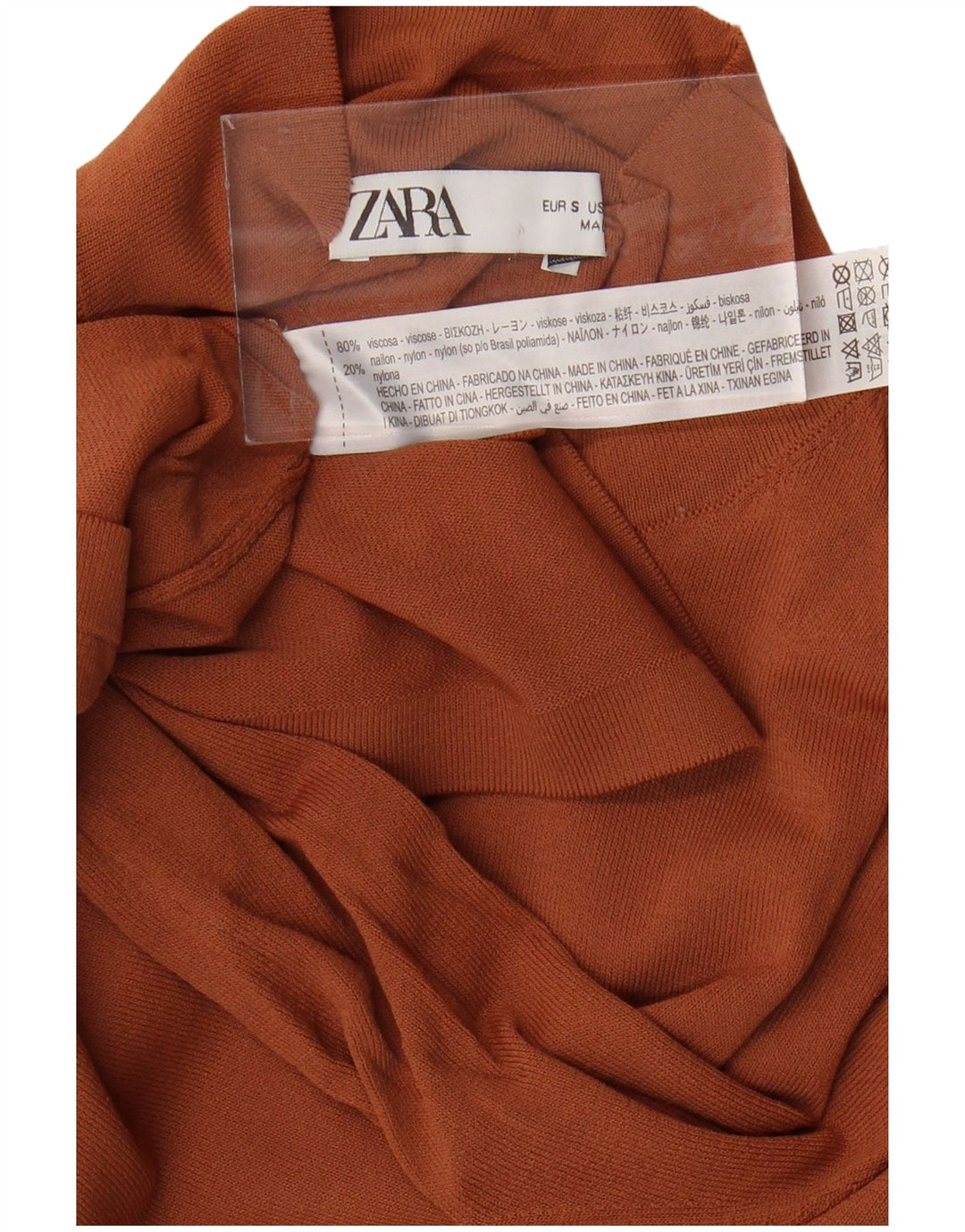 ZARA Womens Crop Turtle Neck Jumper Sweater UK 8 Small Brown Viscose