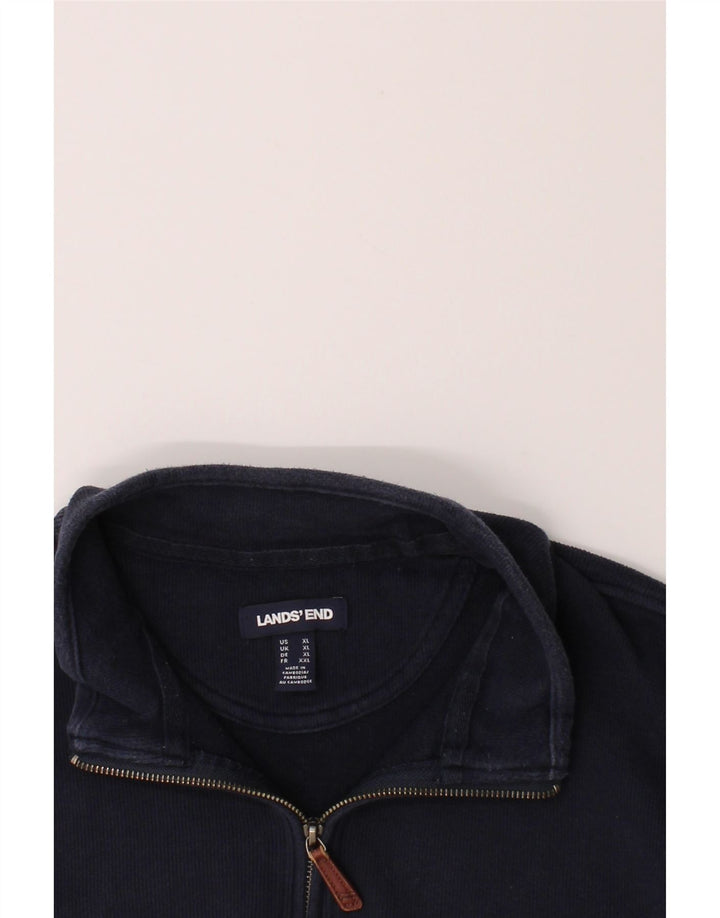 LANDS END Mens Zip Neck Sweatshirt Jumper XL Navy Blue Cotton Vintage Lands End and Second-Hand Lands End from Messina Hembry 