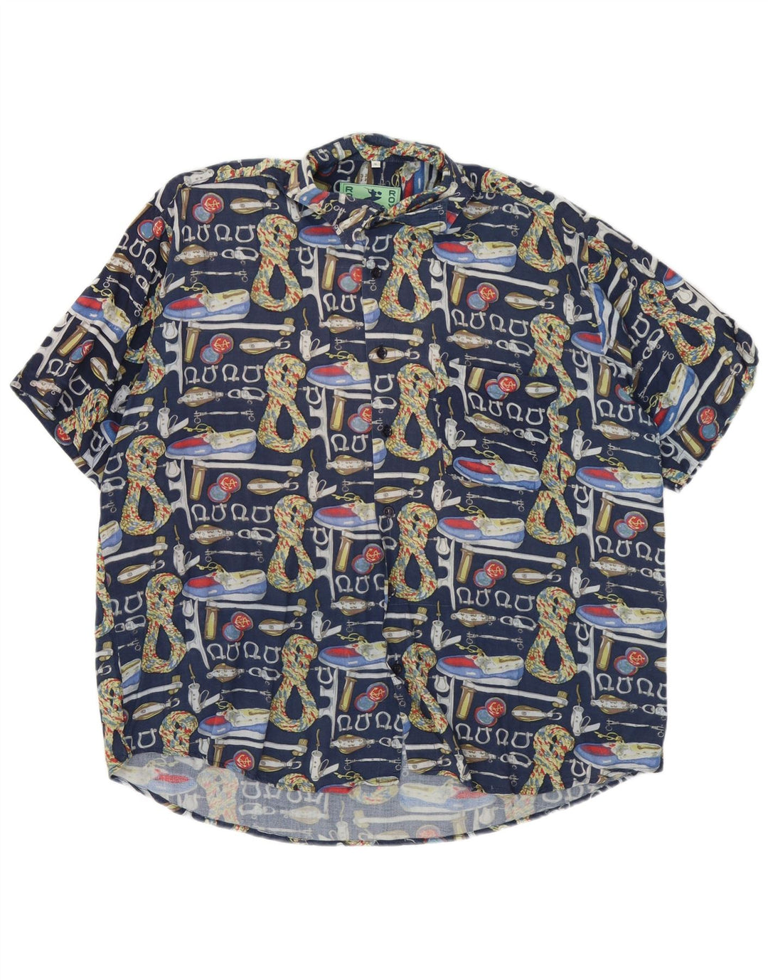 ROB ROY Mens Abstract Pattern Short Sleeve Shirt XL Navy Blue Viscose