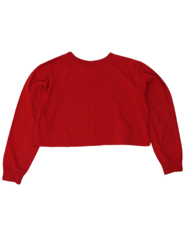 Champion Womens Crop Grafisk Top Langærmet UK 16 Stor Rød Bomuld