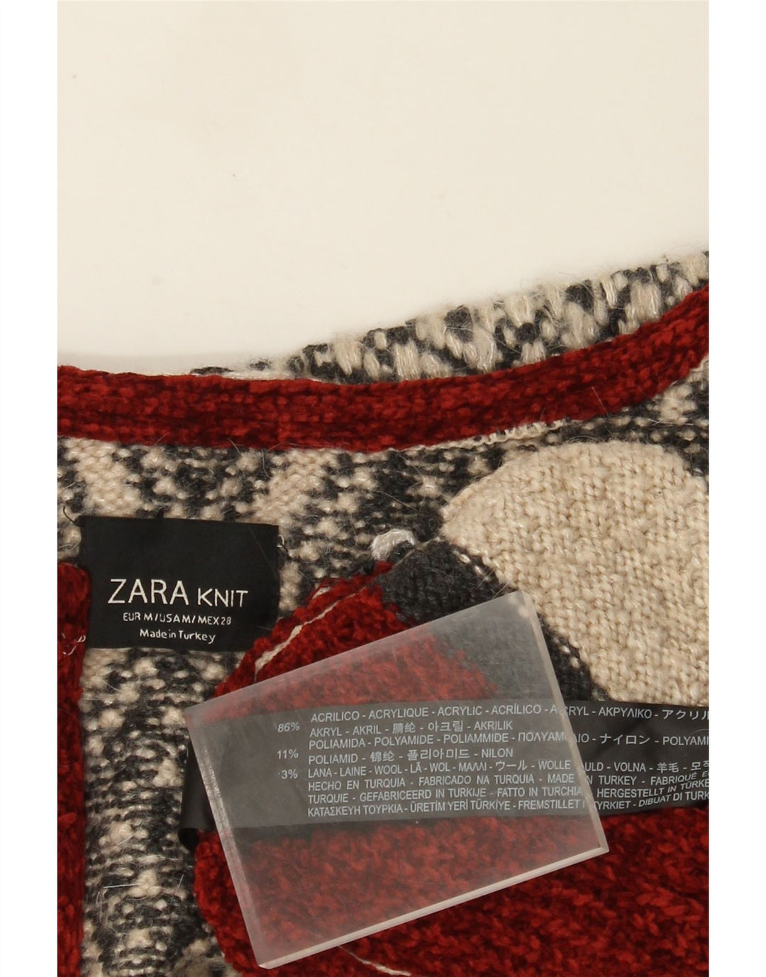 Zara Dame Longline Åben Cardigan Sweater UK 14 Medium Beige Geometrisk