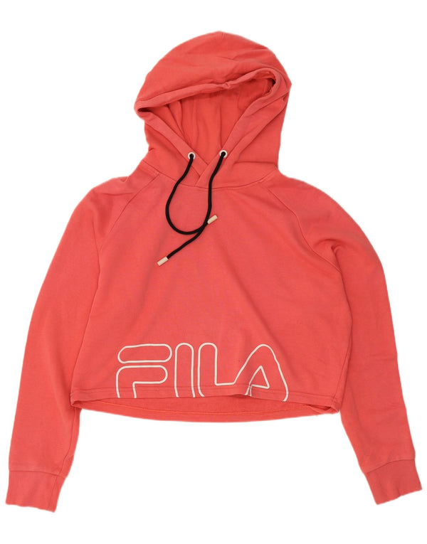 Fila Dame Oversized Grafisk Crop Hoodie Jumper UK 6 XS Pink