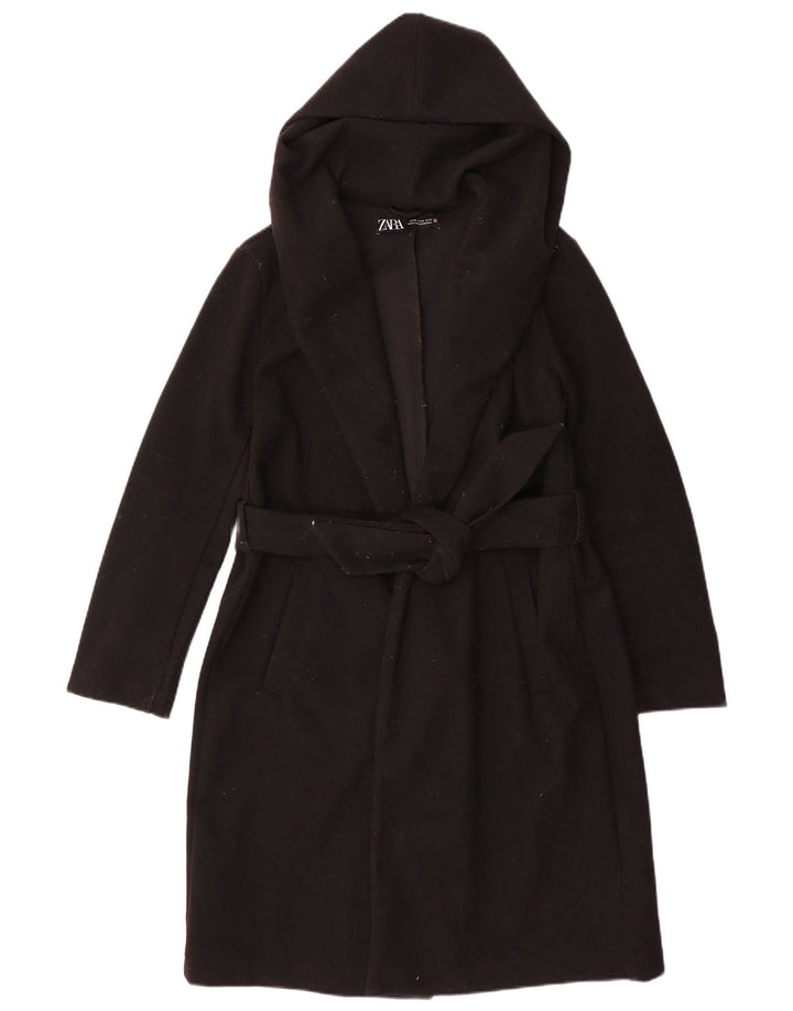 Zara oversize overfrakke med hætte til kvinder DK 6 XS sort polyester