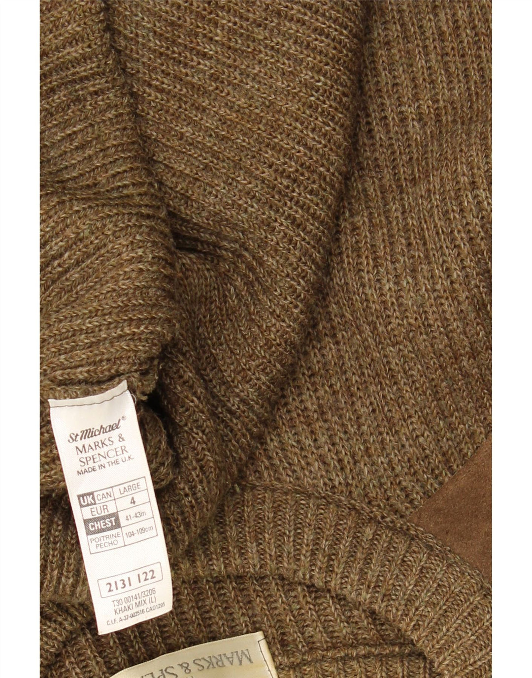 Marks & Spencer Herre sweater med rund hals, stor Khaki Colourblock Uld