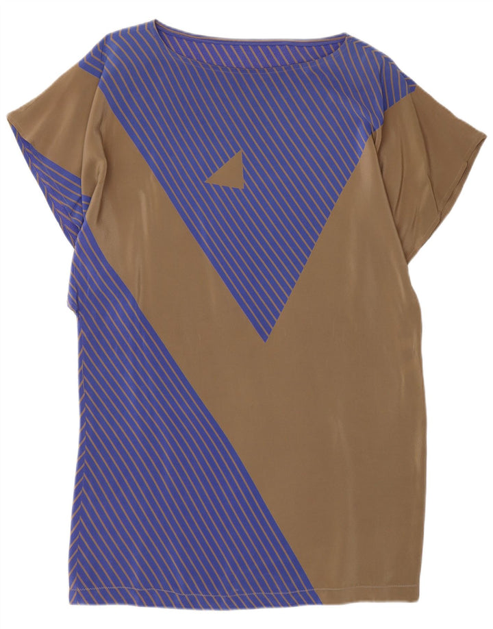 Vintage dameskjortekjole IT 42 Medium Brun Colourblock Silke