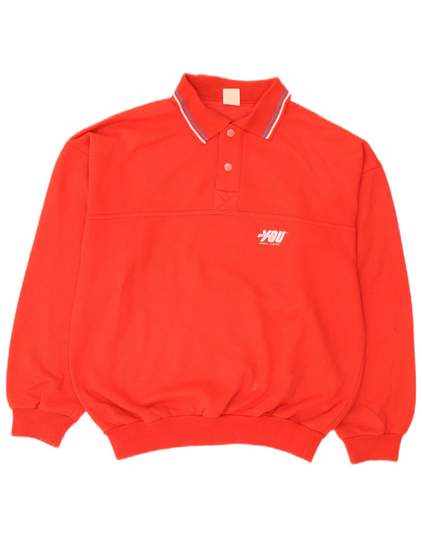 Vintage Herre Polo Neck Sweatshirt Jumper Stor rød stribet bomuld