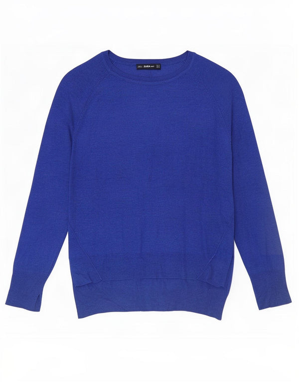 Zara Dame Boat Neck Jumper Sweater UK 14 Medium Blue Viscose
