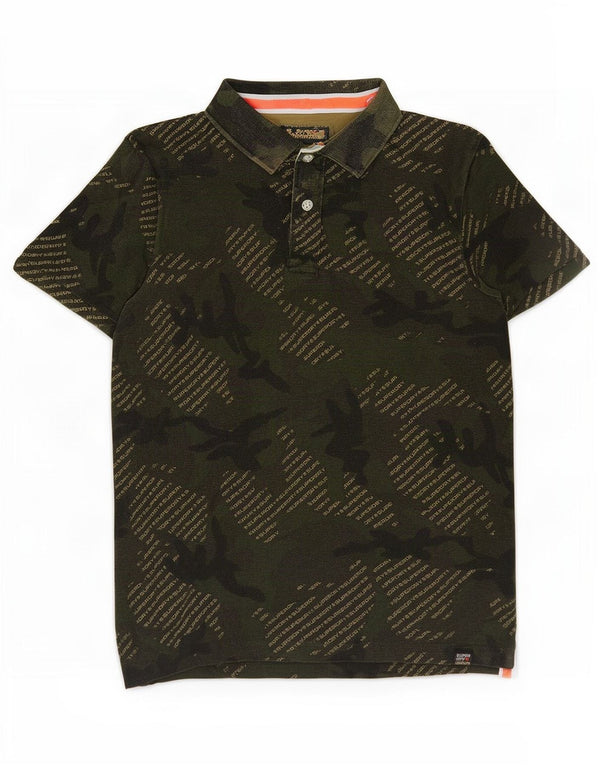 Superdry Mens Graphic Polo Shirt Large Khaki Camouflage Cotton