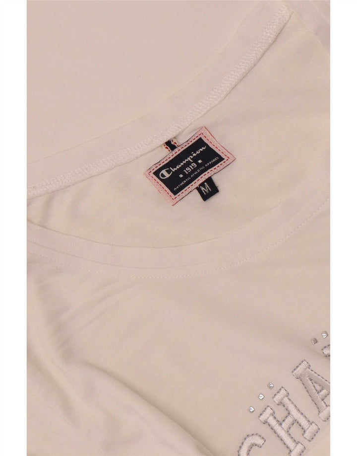 Champion Dame Grafisk T-Shirt Top UK 12 Medium White