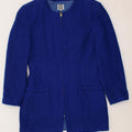 VINTAGE Womens Longline Blazer Jacket UK 14 Medium Blue Acetate Vintage Vintage and Second-Hand Vintage from Messina Hembry 