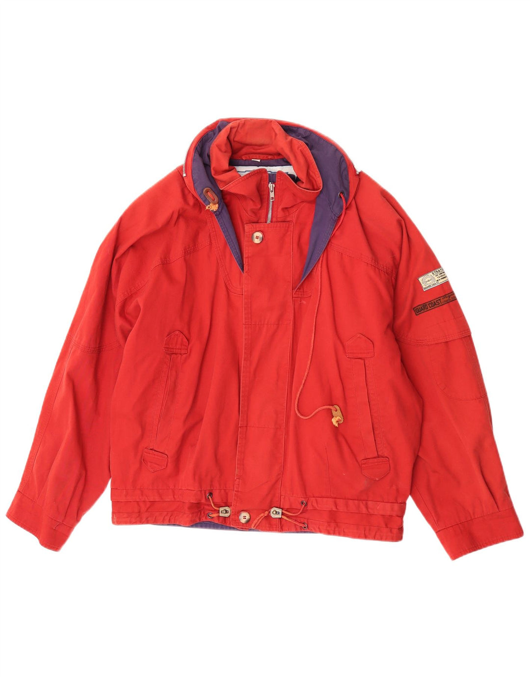 Coast Guard Herre Hooded Bomber Jacket UK 38 Medium Red Colourblock Bomuld