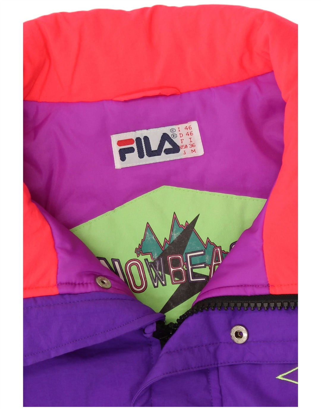 Fila Herre Loose Fit Skijakke IT 46 Lille Lilla Colourblock Polyamid 90'erne