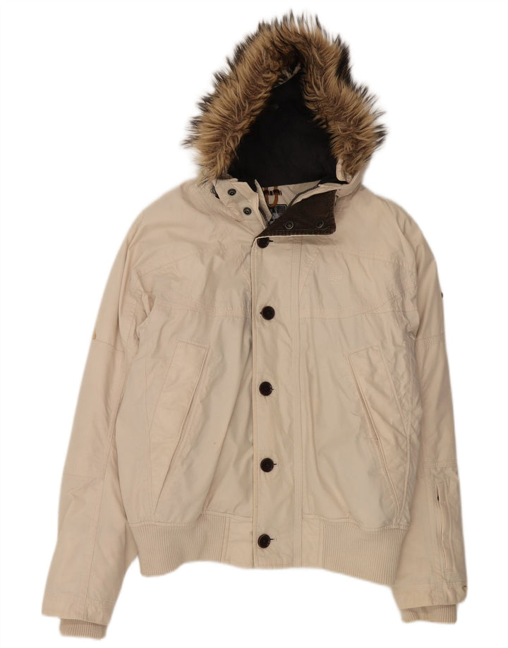 Timberland Herre Hooded Bomber Jacket UK 38 Medium Beige Bomuld