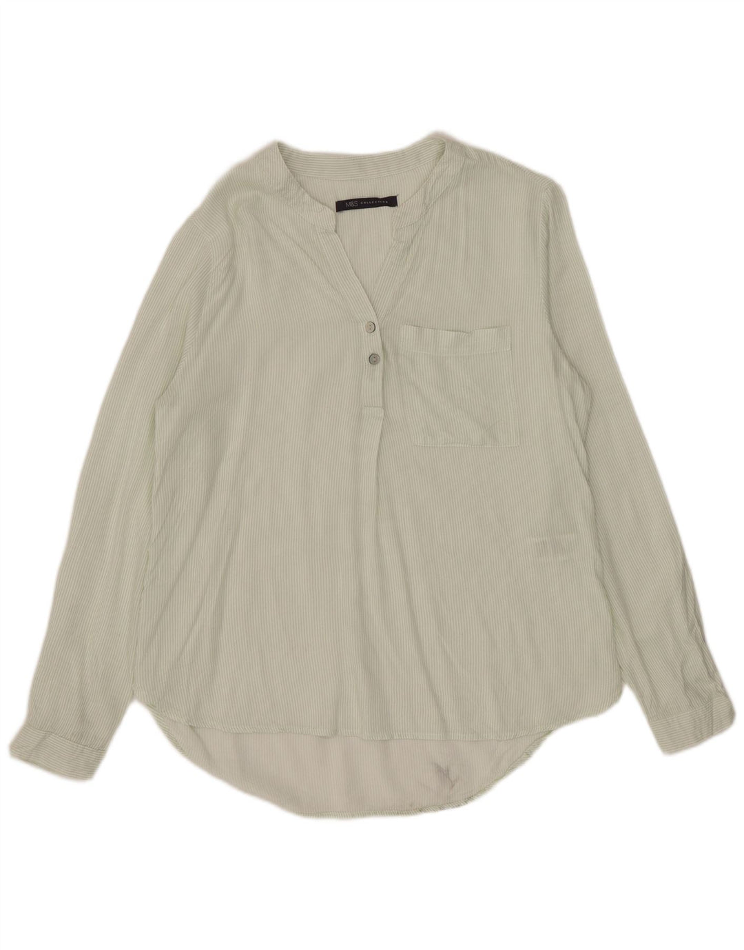 Marks & Spencer Dame Pullover Shirt UK 6 XS Grøn Nålestribet Viscose