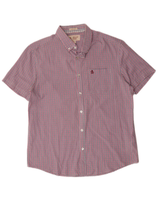 Penguin Heritage Kortærmet Slim Fit Skjorte Large Pink Gingham Cotton