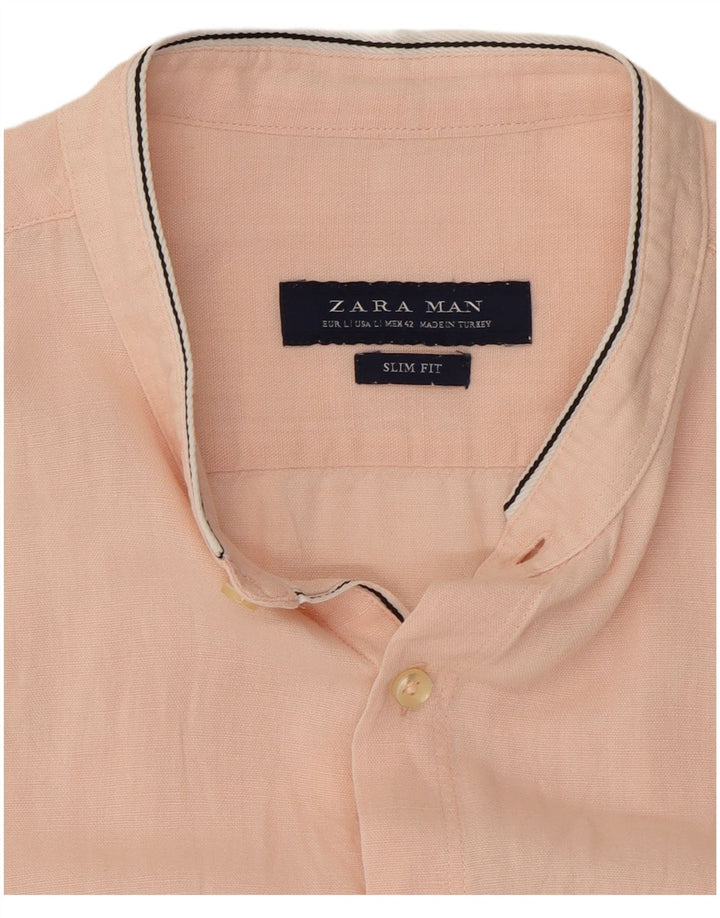 Zara Kortærmet Slim Fit Skjorte til mænd Large Pink