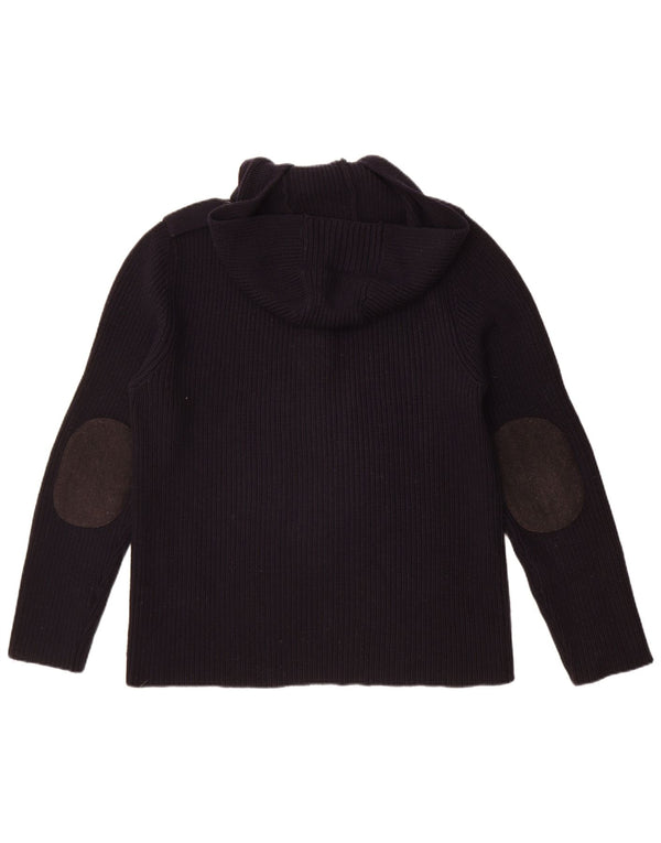 Trussardi Mens Hooded Button Neck Jumper Sweater Medium Navy Blue Wool