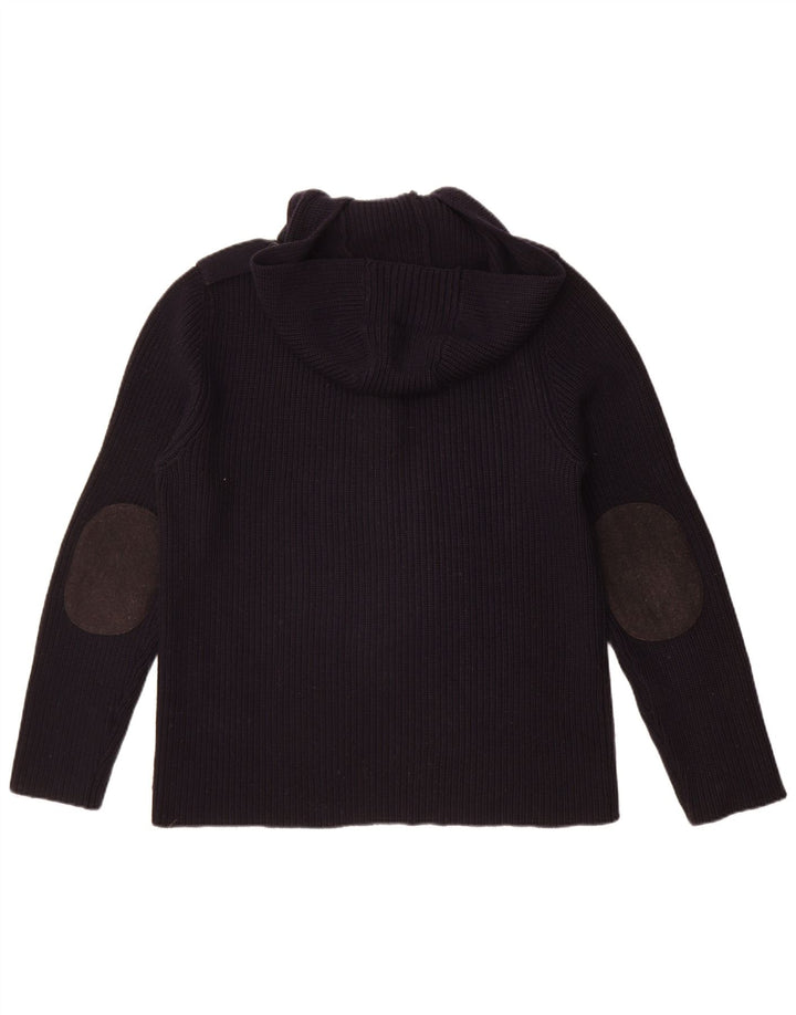 Trussardi Herre Hooded Button Neck Jumper Sweater Medium Navy Blue Uld
