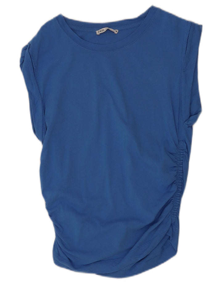 Zara Dame ærmeløs bluse Top UK 10 Small Blue
