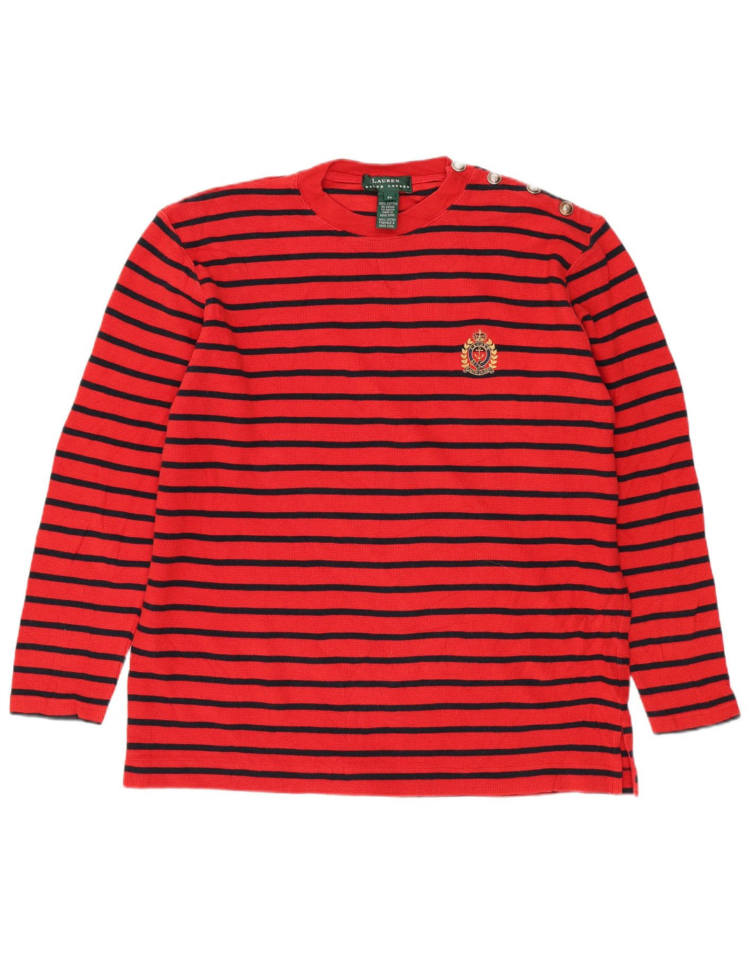 RALPH LAUREN Dametop Langærmet UK 14 Medium rødstribet bomuld