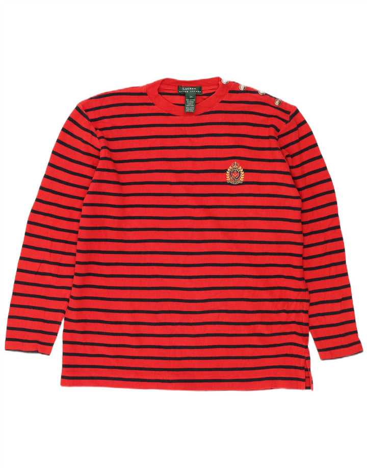 RALPH LAUREN Dametop Langærmet UK 14 Medium rødstribet bomuld