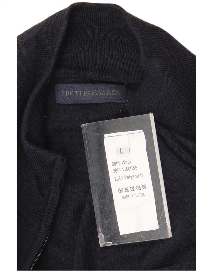 Trussardi Herre Cardigan Sweater Stor Marineblå Uld