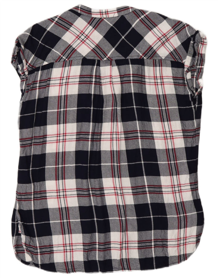 Gap Dame Kortærmet Pullover Shirt UK 10 Small Black Plaid Viscose