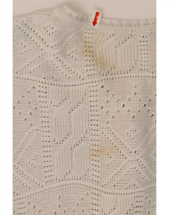 Vintage Womens Button Neck Jumper Sweater IT 42 Medium White Acryl