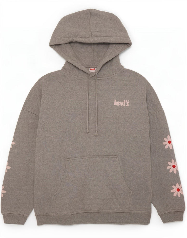 Levi's Dame Oversized hættetrøje Jumper UK 14 Medium Grey Floral Bomuld
