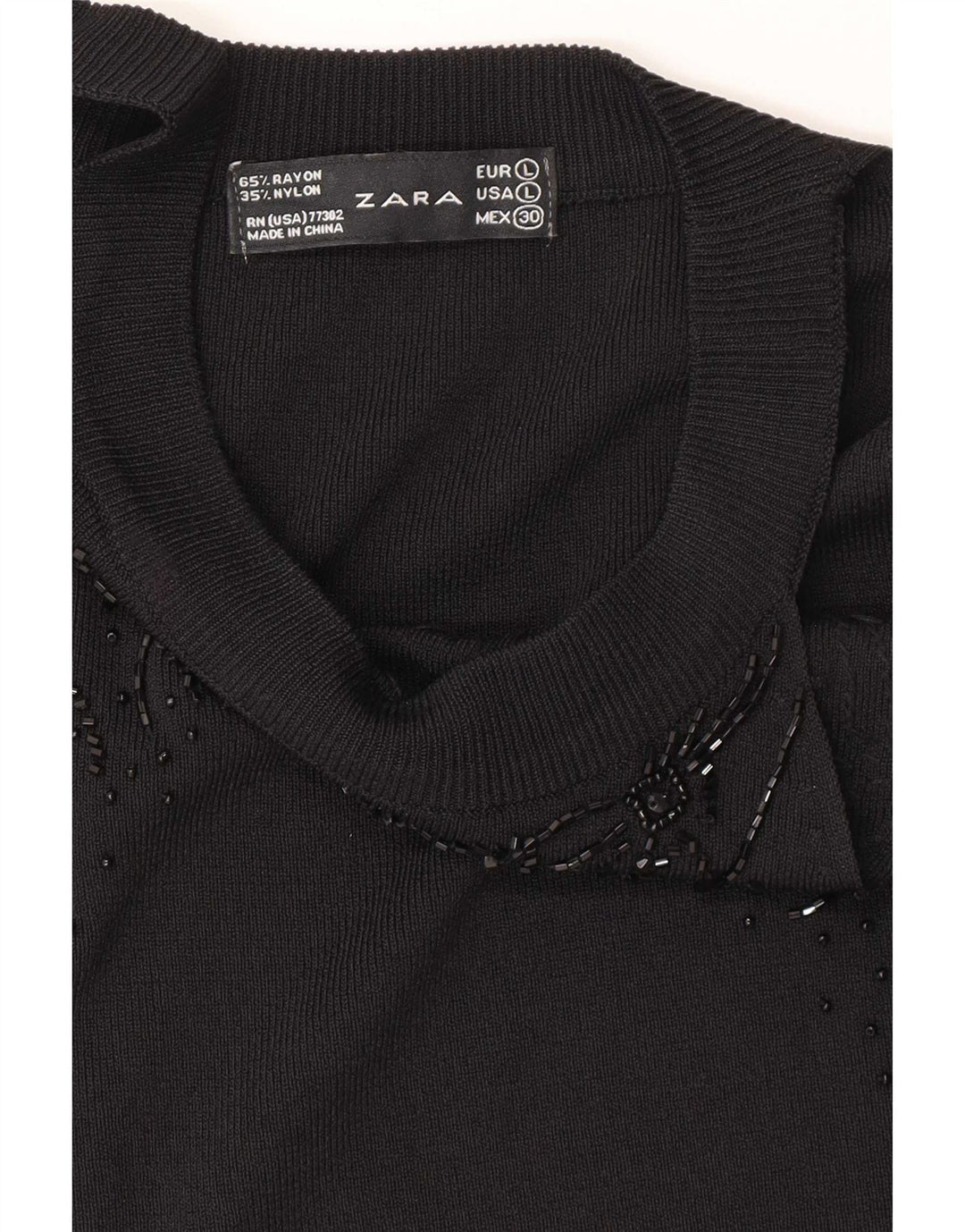 Zara Dame ærmeløs bluse Top UK 14 Large Black Rayon