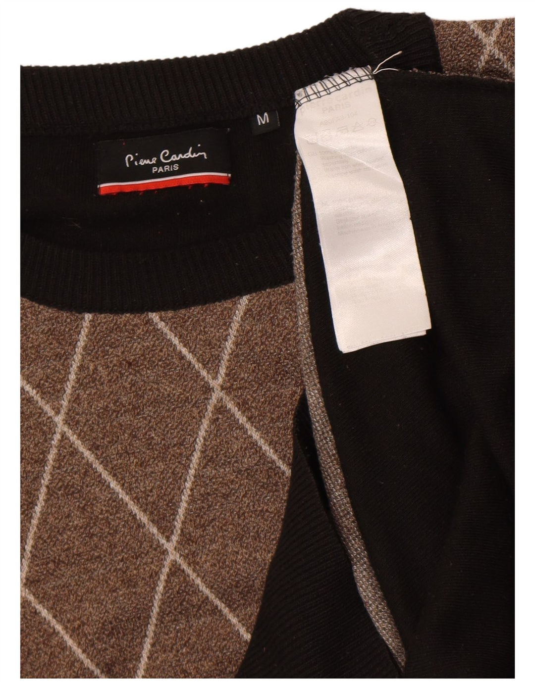 Pierre Cardin Herre Crew Neck Jumper Sweater Medium Black Argyle/Diamond