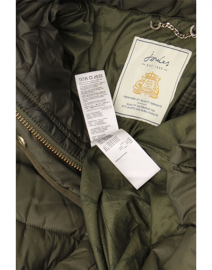 Joules Dame Hætte Polstret Frakke UK 12 Medium Khaki Polyester