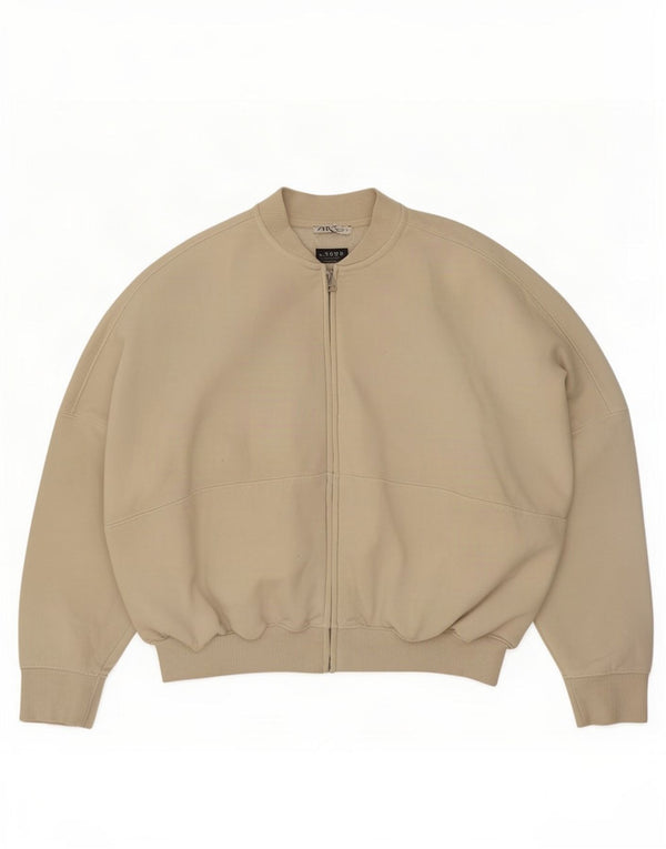 Zara Womens Oversized træningsdragt Topjakke UK 10 Small Beige Bomuld