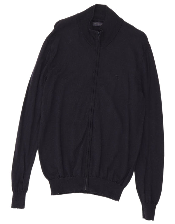 Trussardi Mens Cardigan Sweater Large Navy Blue Wool
