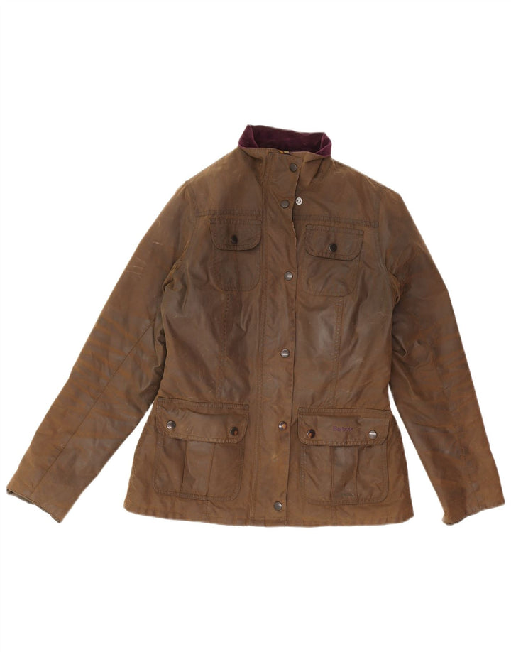 Barbour Womens vokset bomuldsjakke UK 10 Lille brun bomuld