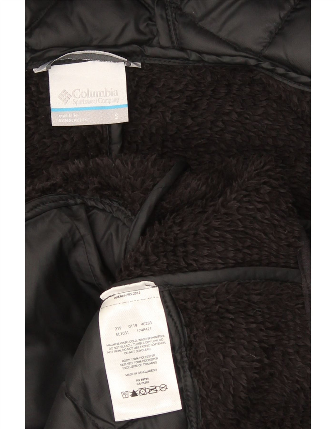 Columbia Dame Hætte Quiltet Fleecejakke UK 10 Lille Sort Polyester