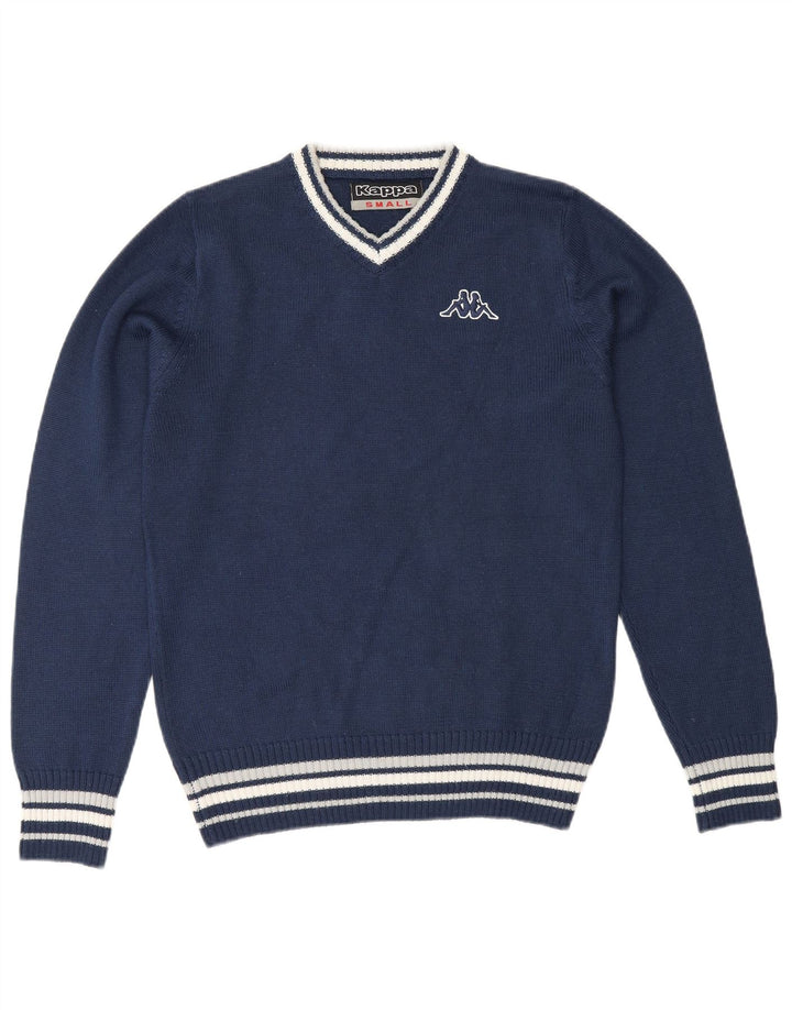 Kappa Herre V-hals sweater lille marineblå stribet akryl