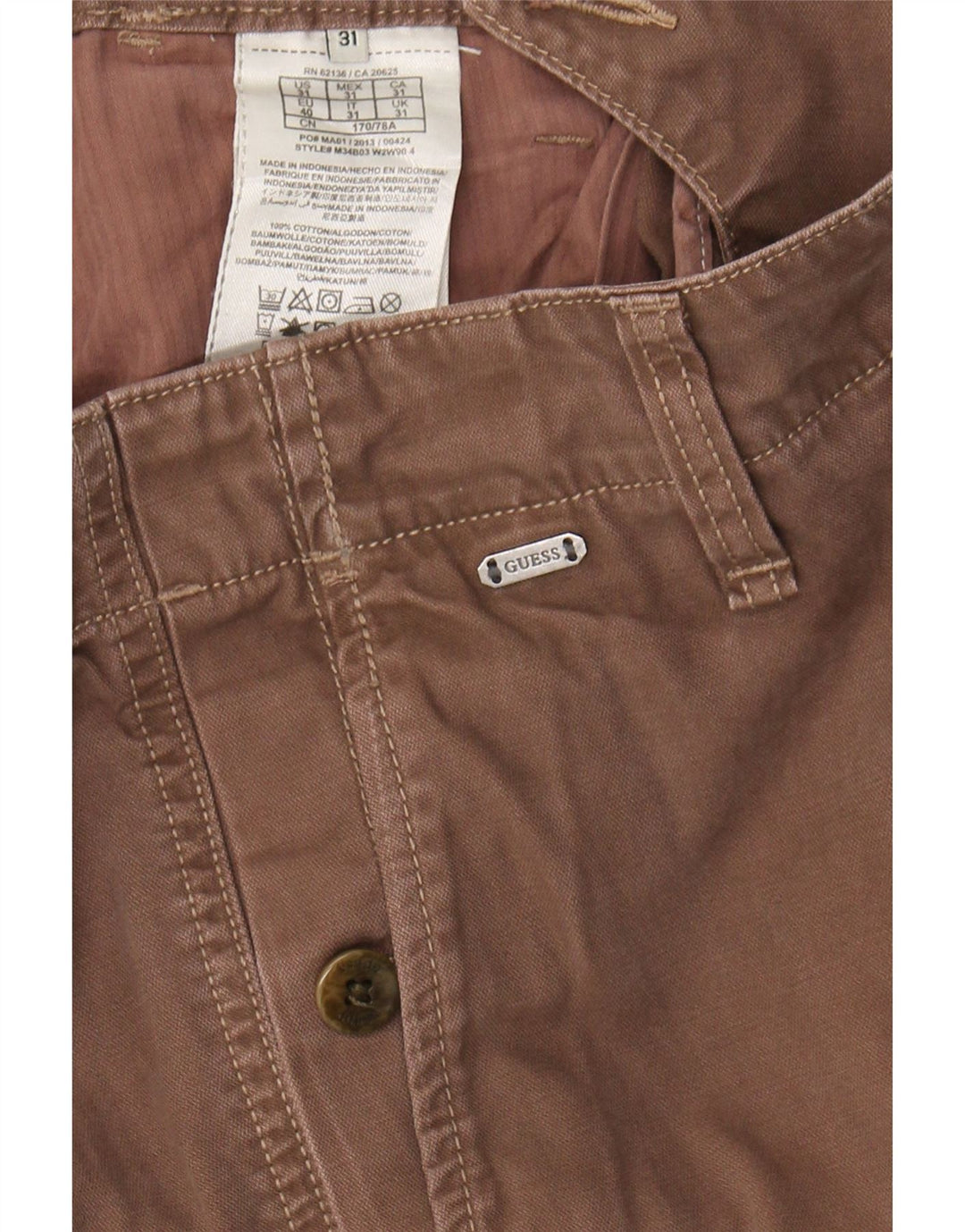 GUESS Mens Slim Cargo Trousers W31 L31  Brown Cotton Classic Vintage Guess and Second-Hand Guess from Messina Hembry 