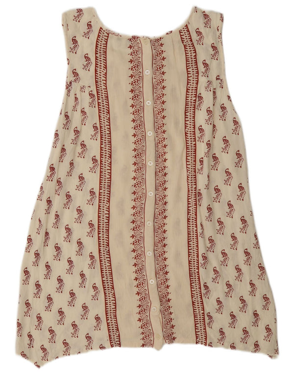 Fat Face Kvinders abstrakt mønster Tunika Top UK 12 Medium Off White