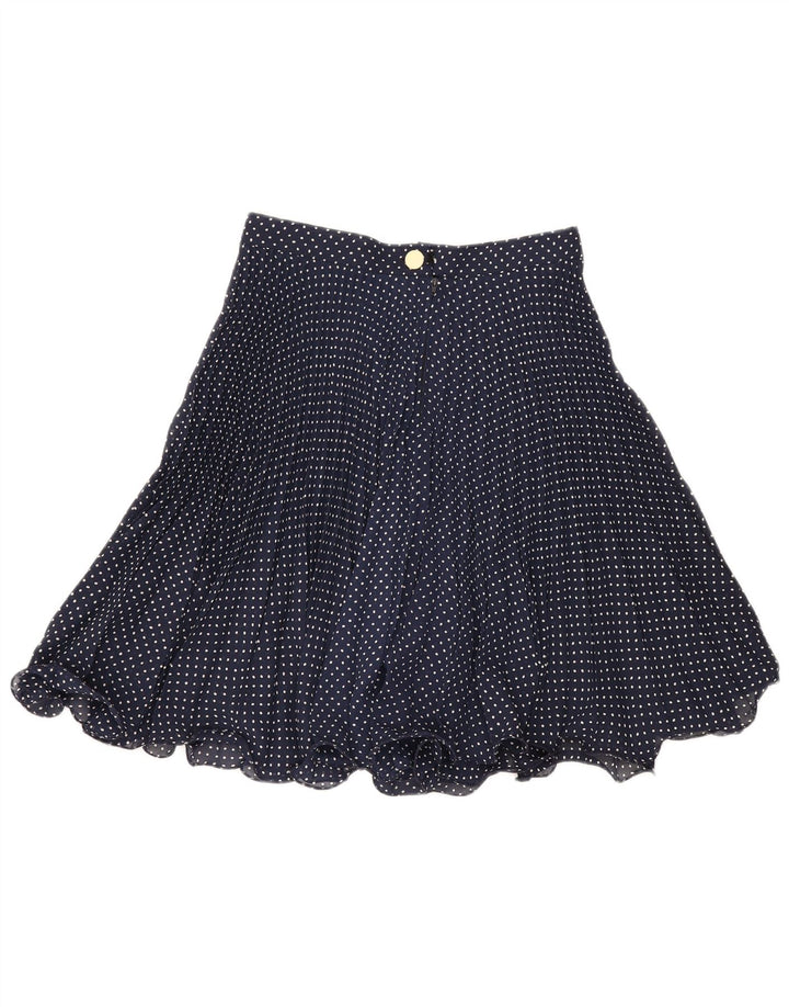 VINTAGE Womens Flared Skirt IT 46 Large W30 Navy Blue Polka Dot